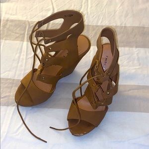Tan 5-inch wedge heels. Size 8!